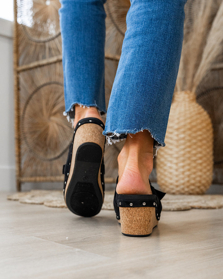 Corkys Just Precious Faux Suede Wedge Clogs - Black Corkys Footwear