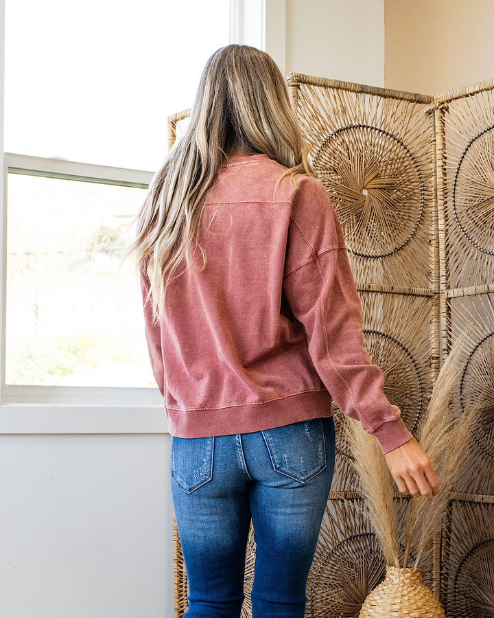 Acid Wash Crewneck Sweatshirt - Dusty Brick Be Cool