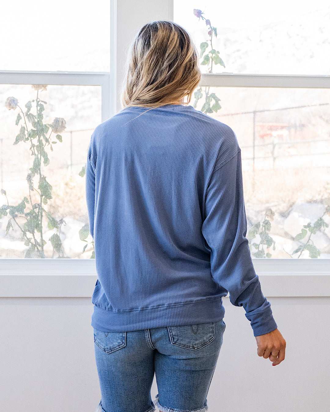 NEW! Mia Ribbed Crewneck Top - Denim Michelle Mae