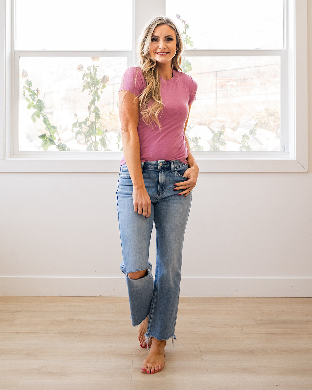 Cassidy Short Sleeve Ribbed Top - Dahlia Be Cool