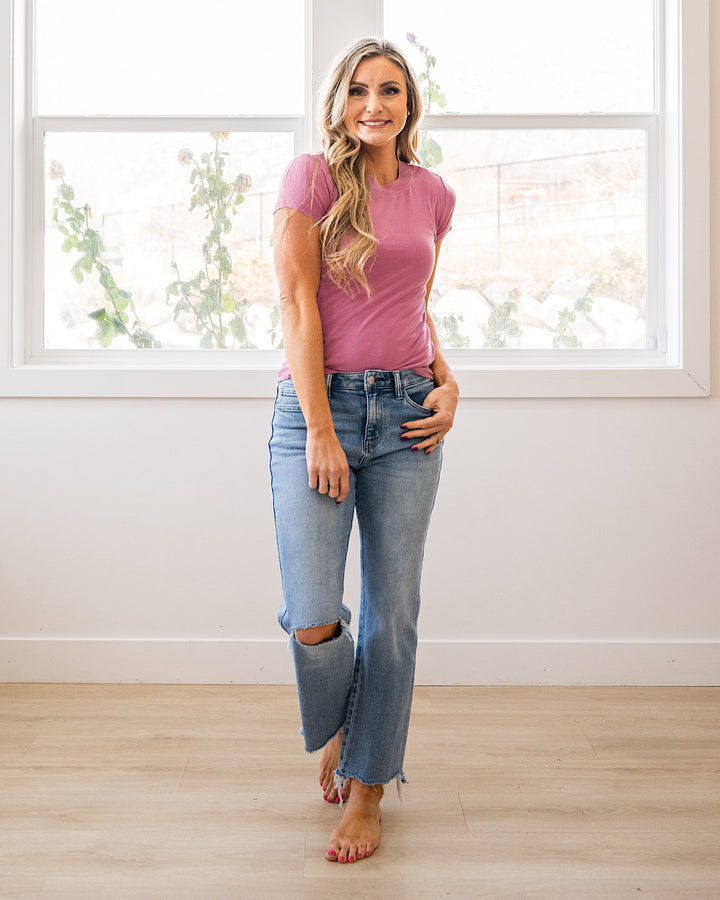 Cassidy Short Sleeve Ribbed Top - Dahlia Be Cool