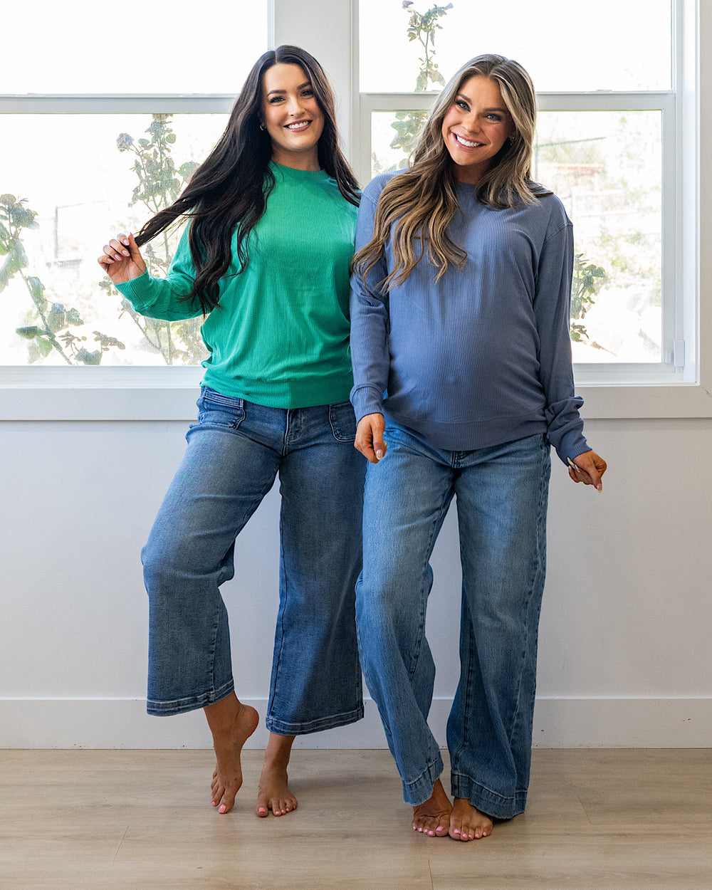 Mia Ribbed Crewneck Top - Denim Michelle Mae