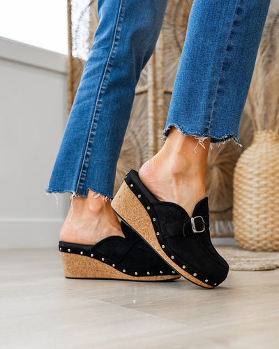 NEW! Corkys Just Precious Faux Suede Wedge Clogs - Black  Corkys Footwear   