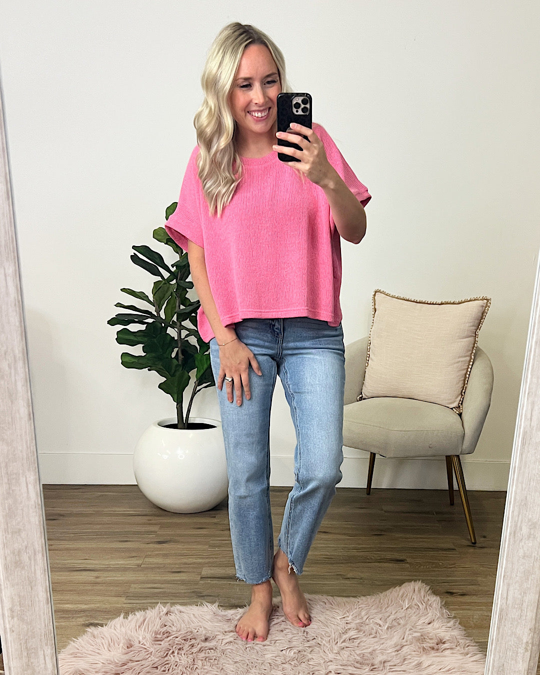 Called It All Off Short Sleeve Sweater - Pink FINAL SALE  Bibi   