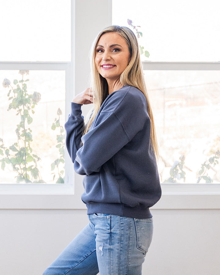 NEW! The Go To Fleece Crewneck Sweatshirt - Denim Blue Reflex