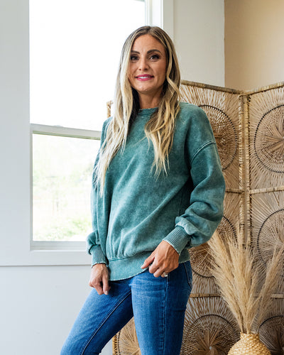 Boyfriend Crewneck Sweatshirt - Dark Green  Zenana   