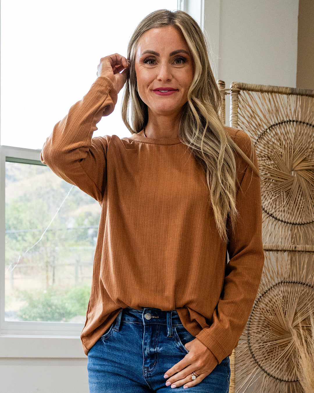 Jessica Textured Crewneck Top - Butterscotch Sew In Love