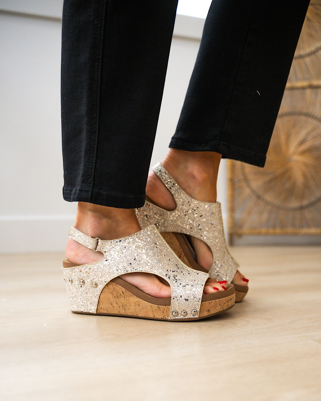 Corkys Carley Wedge Sandals - Gold Glitter FINAL SALE  Corkys Footwear   