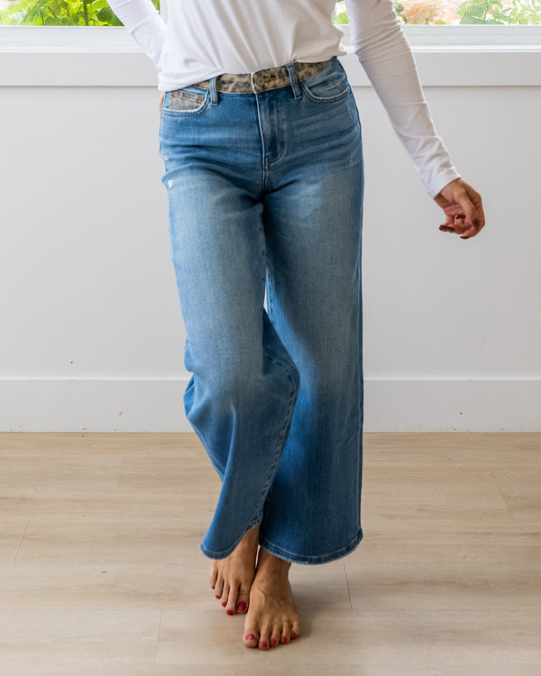 NEW! Vervet Kristen Leopard Contrast Wide Leg Jeans Vervet