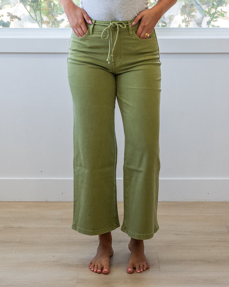 NEW! Vervet Kacie Cropped Wide Leg Jeans - Eucalyptus