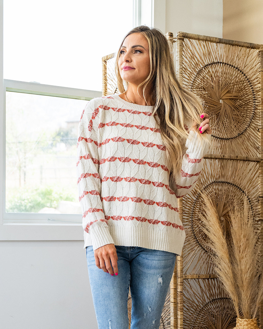 Melanie Oatmeal and Rust Diamond Weave Sweater  Staccato   