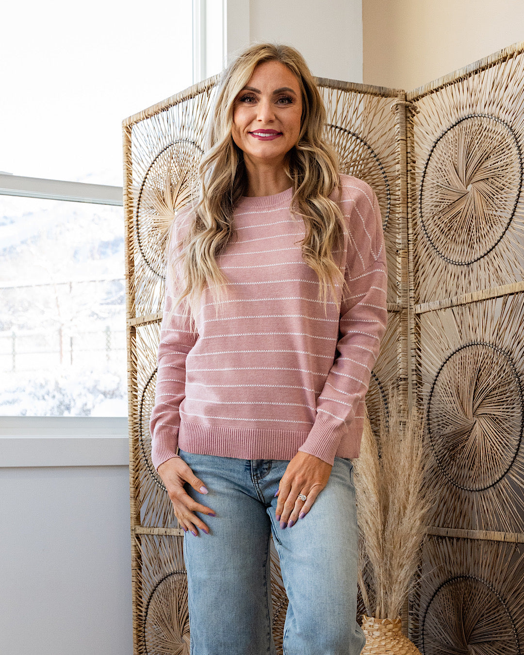 Blindsided Texture Stripe Knit Sweater - Blush Staccato