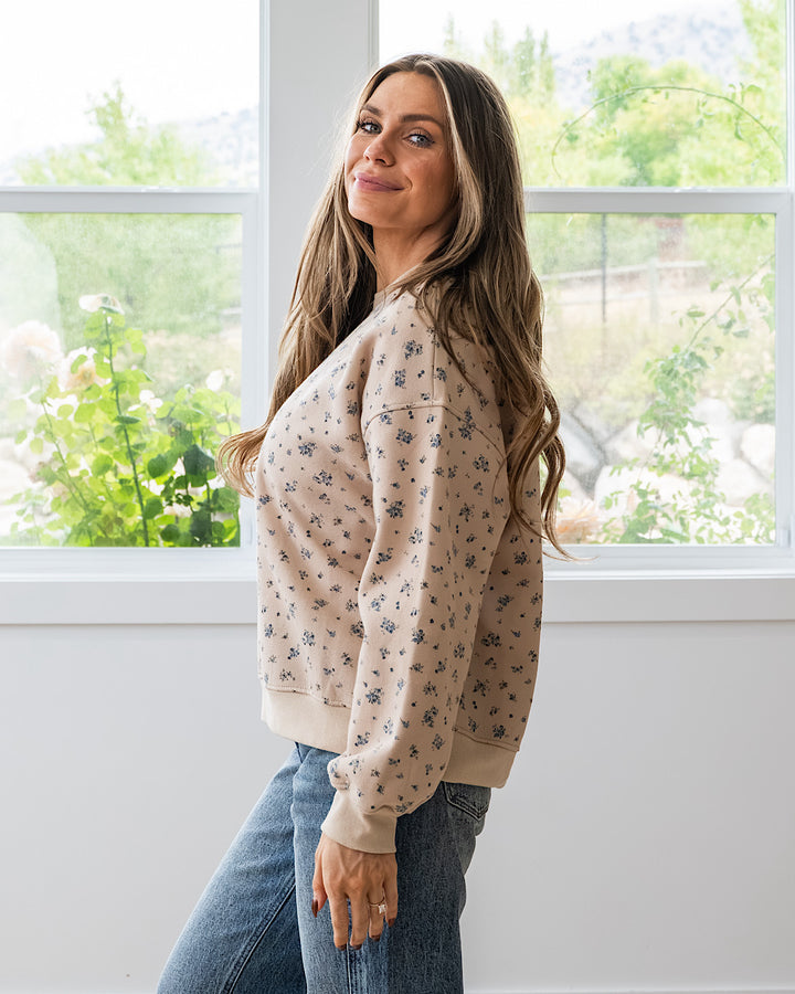NEW! Ditsy Floral Boxy Sweatshirt - Khaki Multi Mine