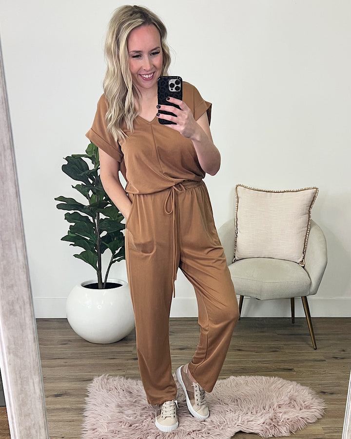 Rosalie Roll Sleeve Jumpsuit - Camel FINAL SALE  Ces Femme   