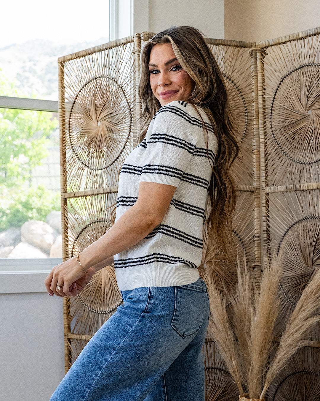 NEW! Chelsea Triple Stripe Short Sleeve Sweater - Black Be Cool