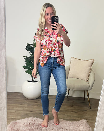 Lizzie Notched Neck Floral Top - Coral Multi FINAL SALE  Dear Scarlett   