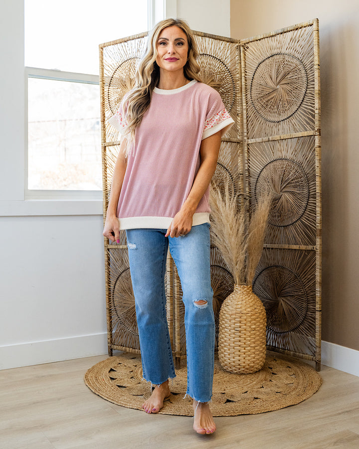 Sierra Corded Color Block Top - Mauve Lovely Melody