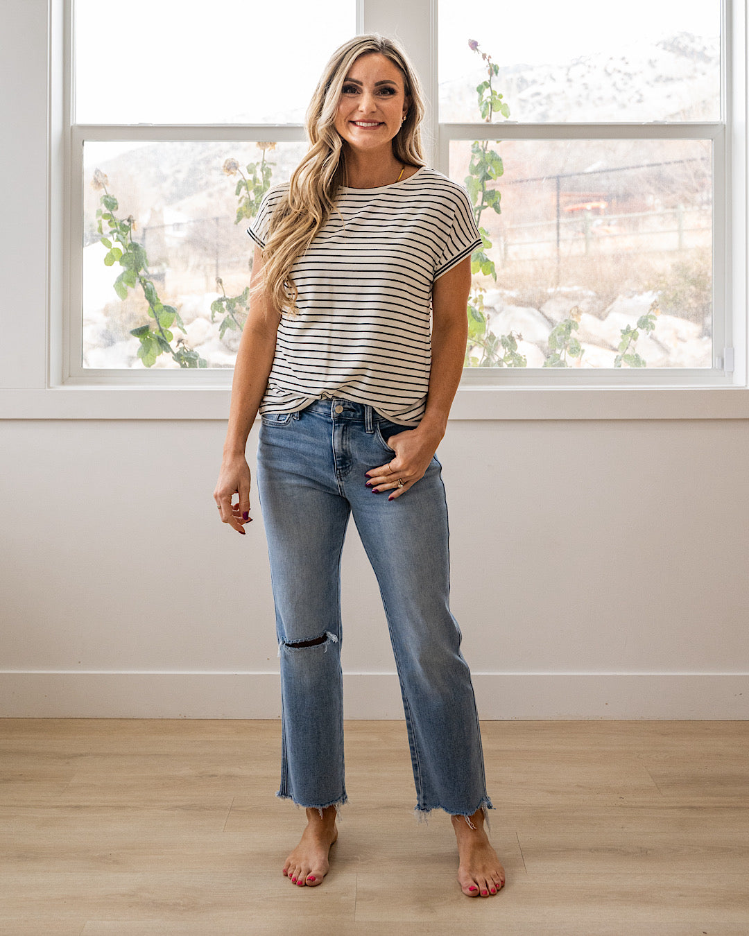 NEW! Claire Striped Drop Shoulder Top - Ivory & Black Staccato