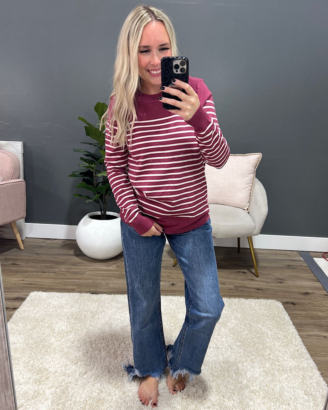 Josie Striped Sweater - Rosewood  Staccato   