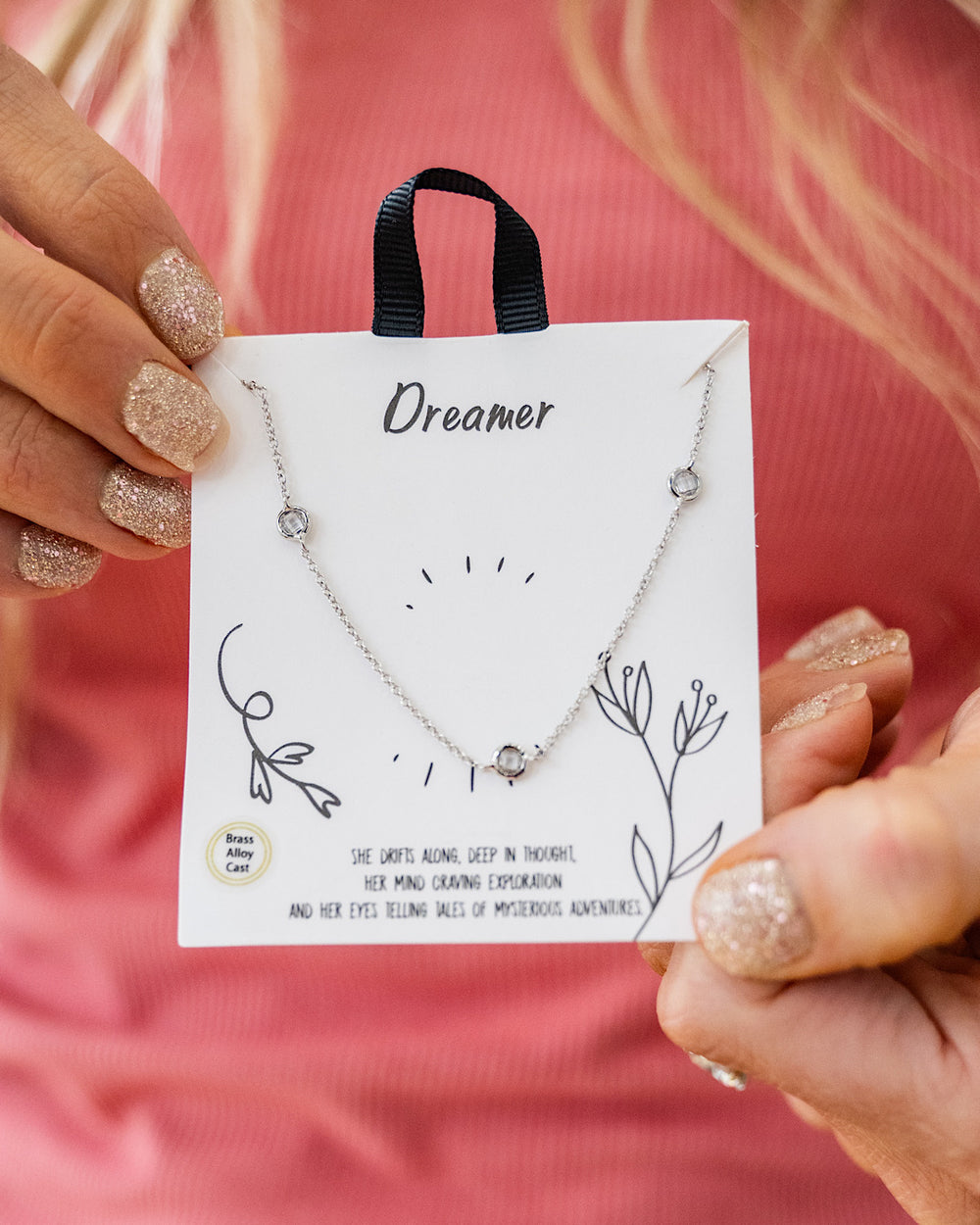 Dreamer Necklace with Rhinestones - Silver Trendy Wholesale