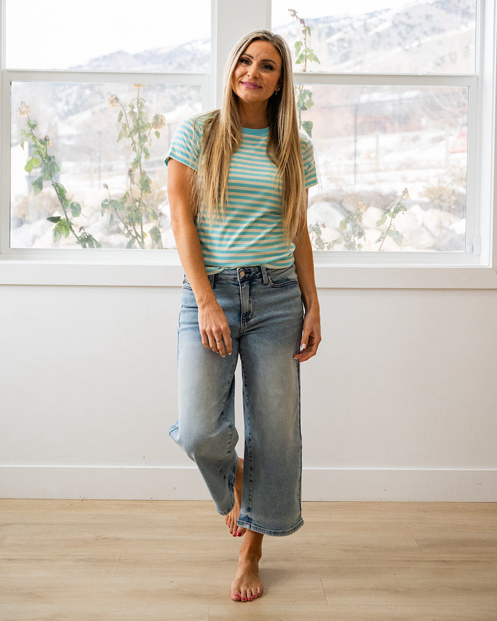 NEW! Julie Striped Knit Top - Sky Blue & Ivory