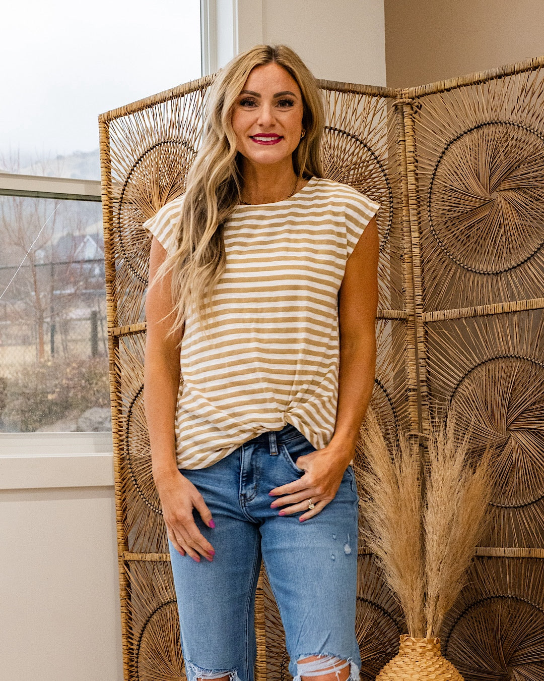 Erin Striped Twist Top - Mocha Staccato