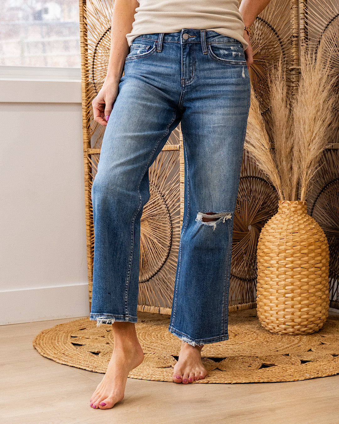NEW! Lovervet I Knew It Distressed Knee Wide Leg Jeans Vervet