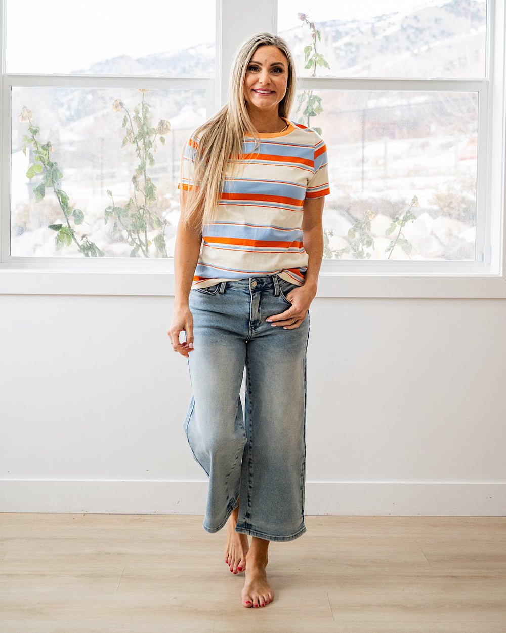 NEW! Anna Multi Stripe Top - Sky Blue Staccato