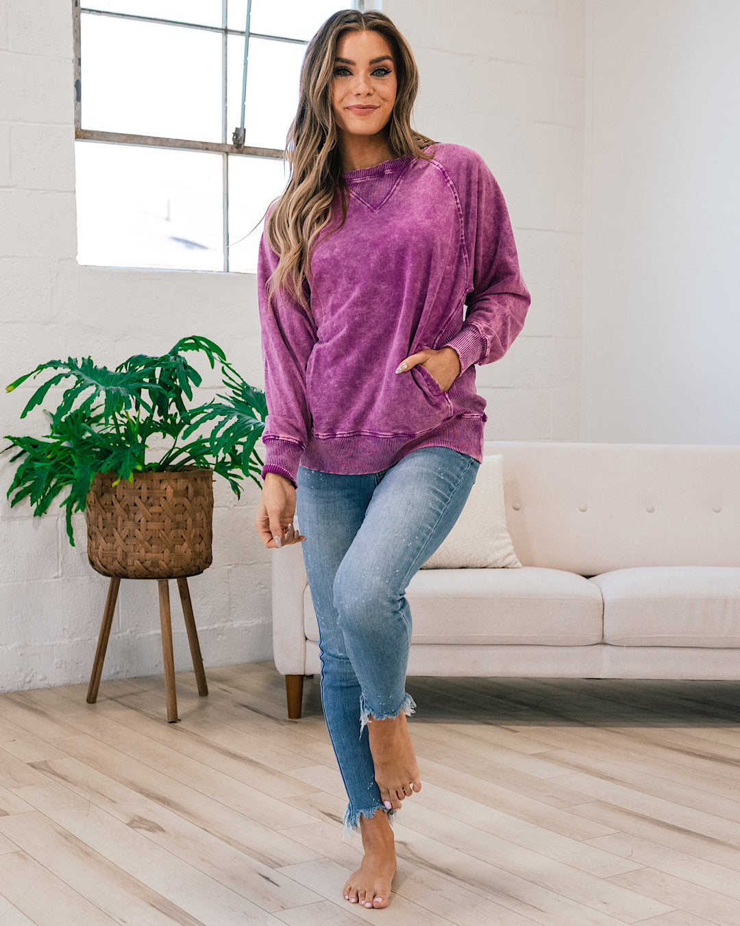 Girlfriend Crewneck Sweatshirt - Ash Light Plum  Zenana   