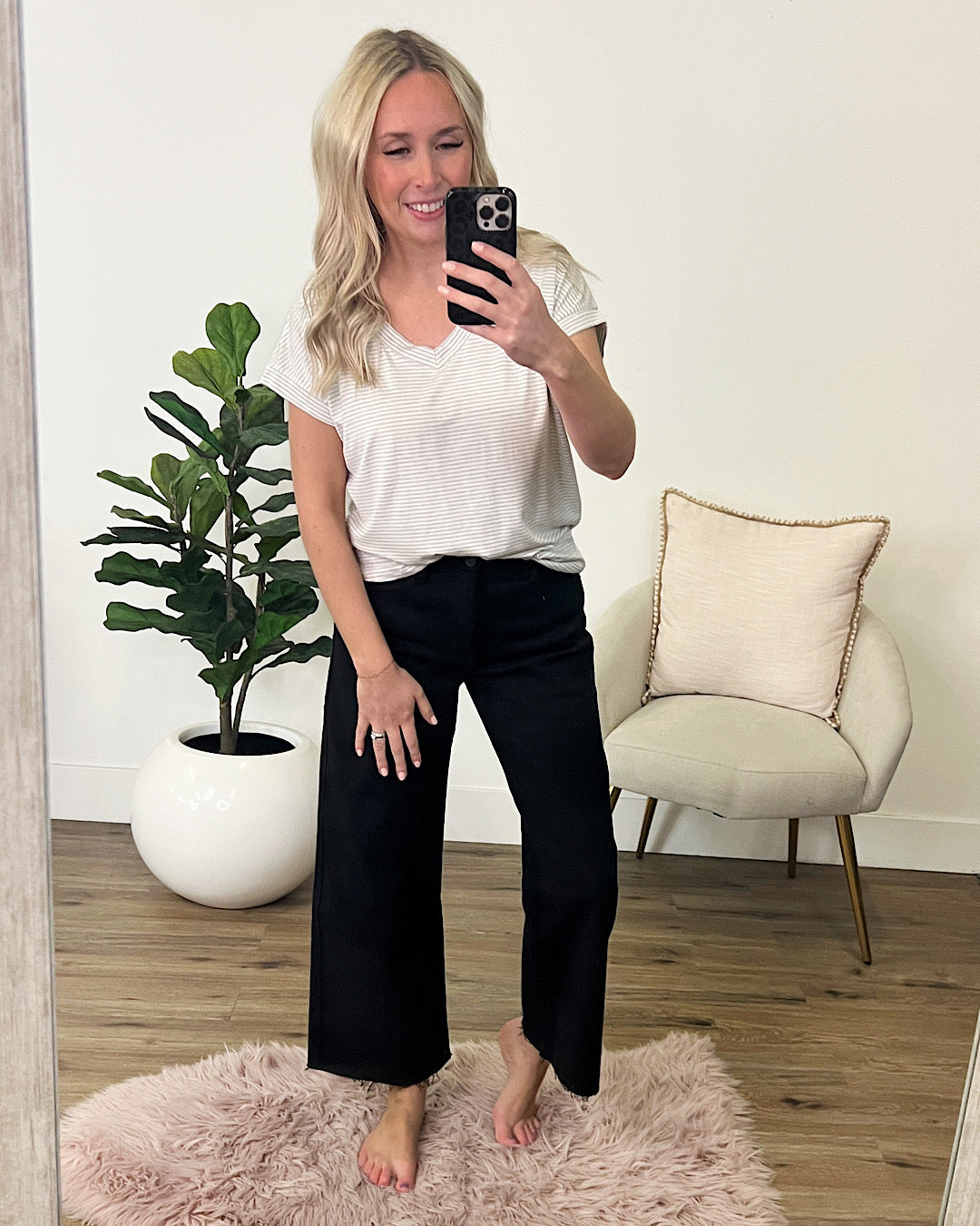 Isla Striped V Neck Top - Heather Gray FINAL SALE Staccato