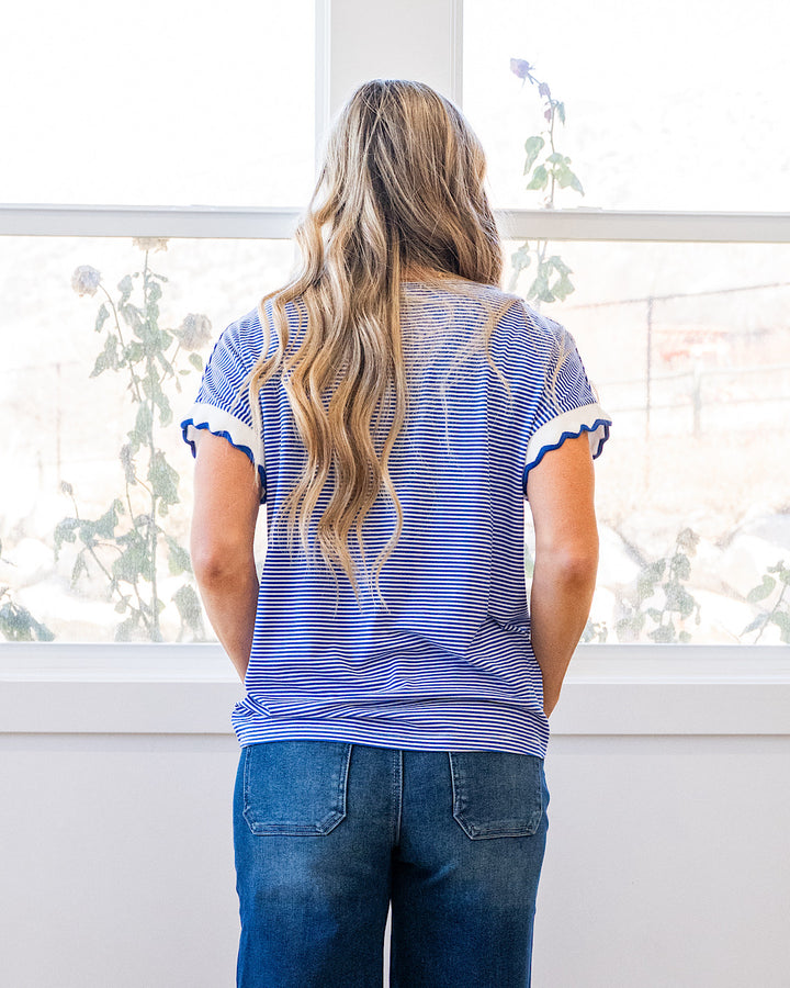 NEW! Claire Pin Striped Top - Ivory & Royal Blue Staccato