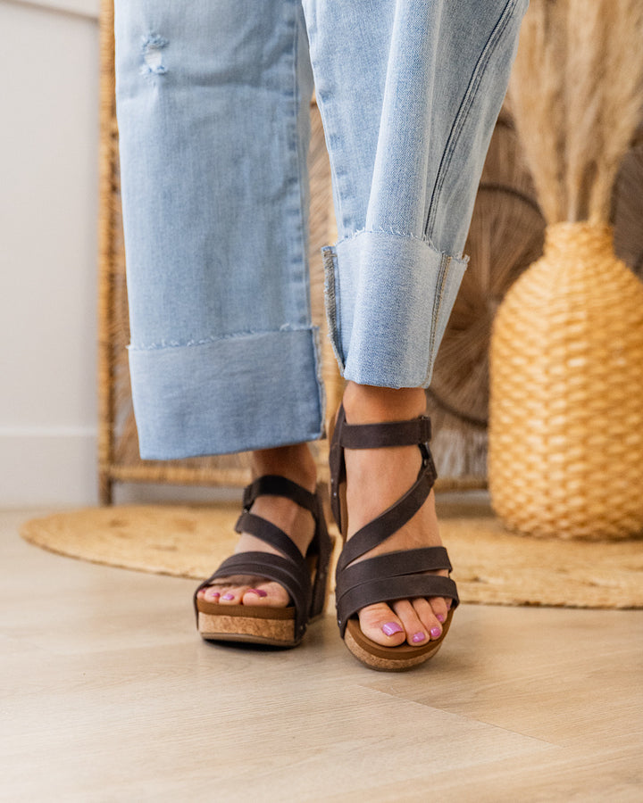 Very G Harriet Cork Wedge Sandals - Chocolate Very G