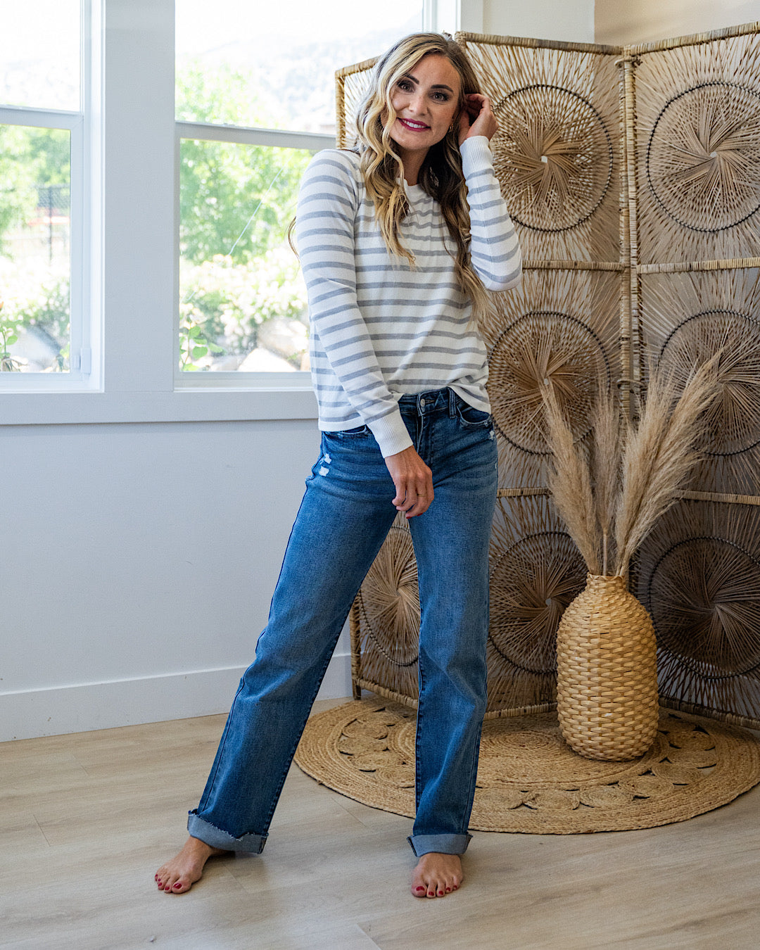 NEW! Maren Striped Sweater - Ivory & Heather Gray PS Kate