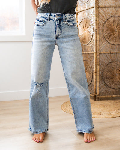 Lovervet Claire Acid Wash Control Top Wide Leg Jeans  Vervet   