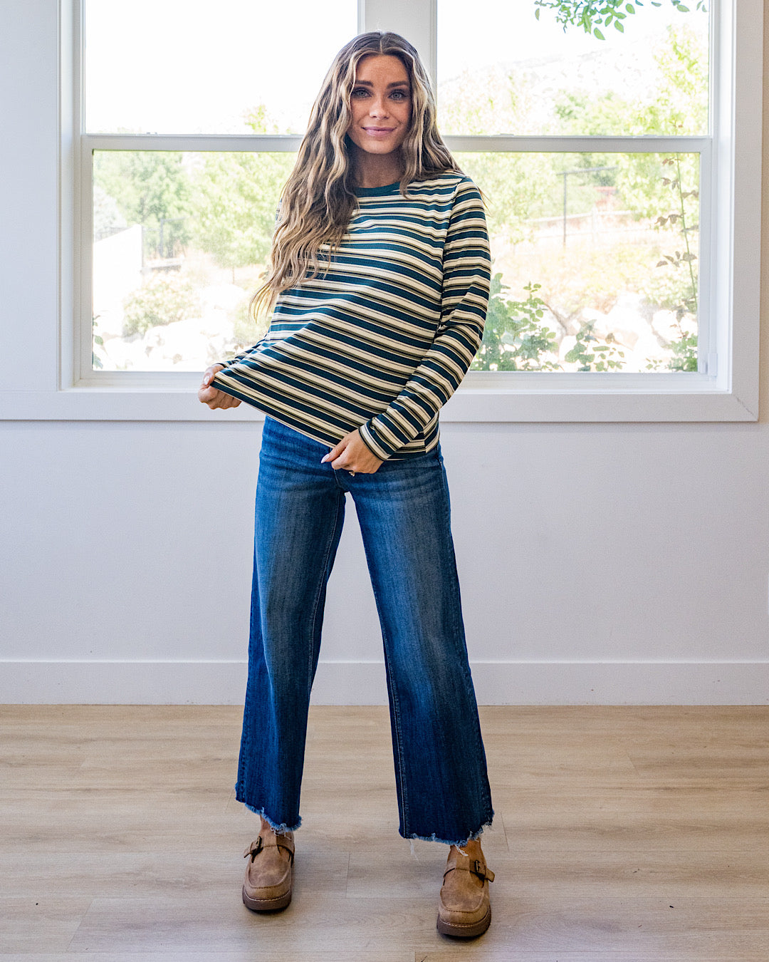 NEW! Bobbie Striped Micro Ribbed Top - Jade & Ivory