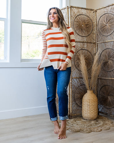 Kimberly Contrast Stripe Knit Top - Rust & Oatmeal  Bibi   