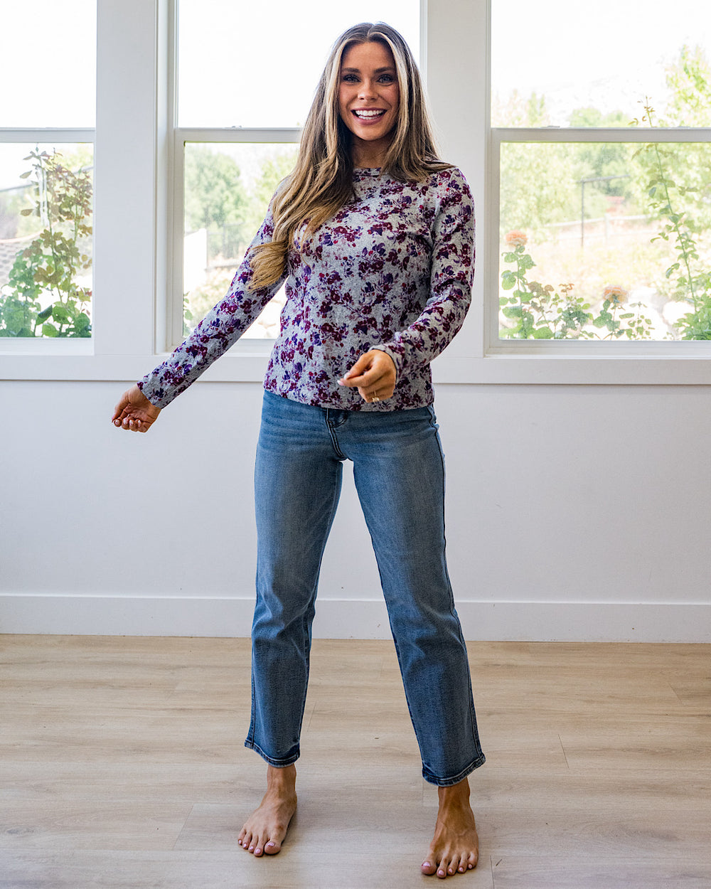NEW! Clara Floral Knit Top - Plum Staccato
