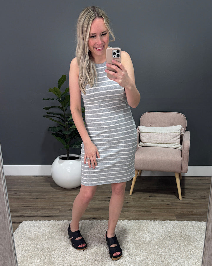 Mariah Ribbed Tank Dress - Gray Stripes Michelle Mae