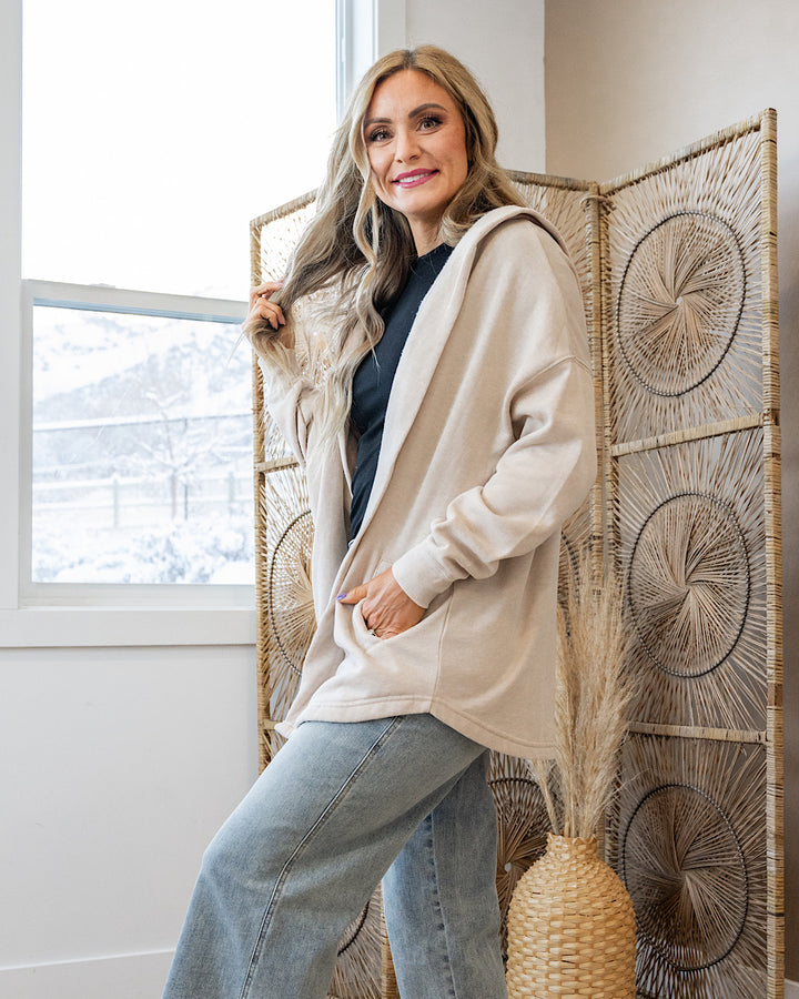 Mono B Fleece Hooded Cardigan - Tan Mono B