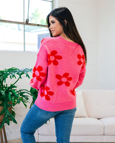 Della Pink and Red Flower Sweater  Bibi   