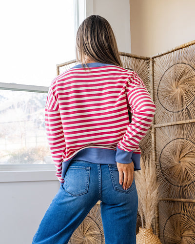 NEW! Kaylee Dark Pink Striped Top - Blue Staccato