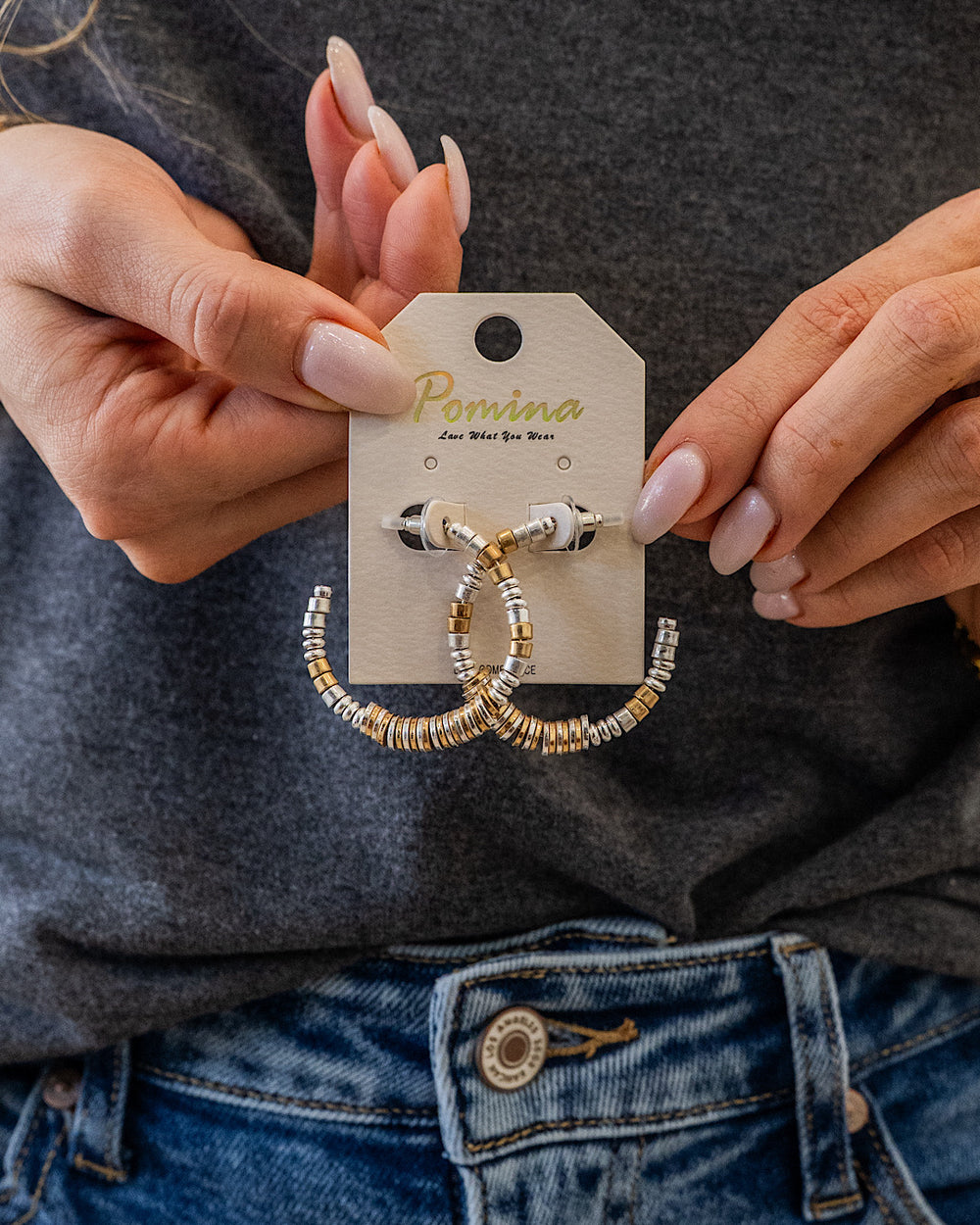 NEW! Metallic Contrast Beaded Open Hoop Earrings - Silver & Gold Trendy Wholesale