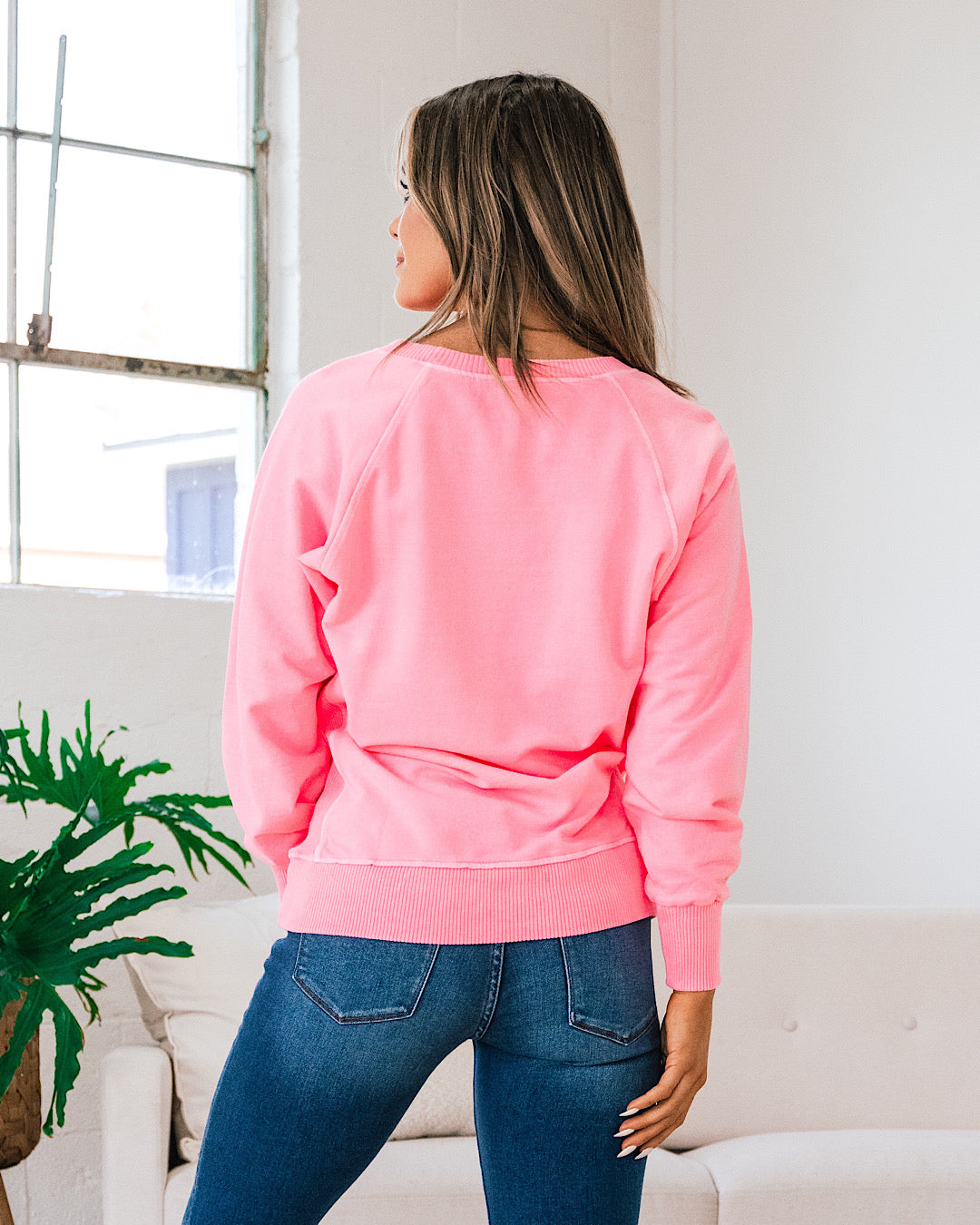 Girlfriend Crewneck Sweatshirt - Bright Pink  Zenana   