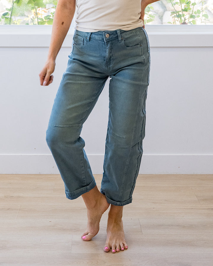 NEW! Alexandra Non Distressed Barrel Jeans - Teal