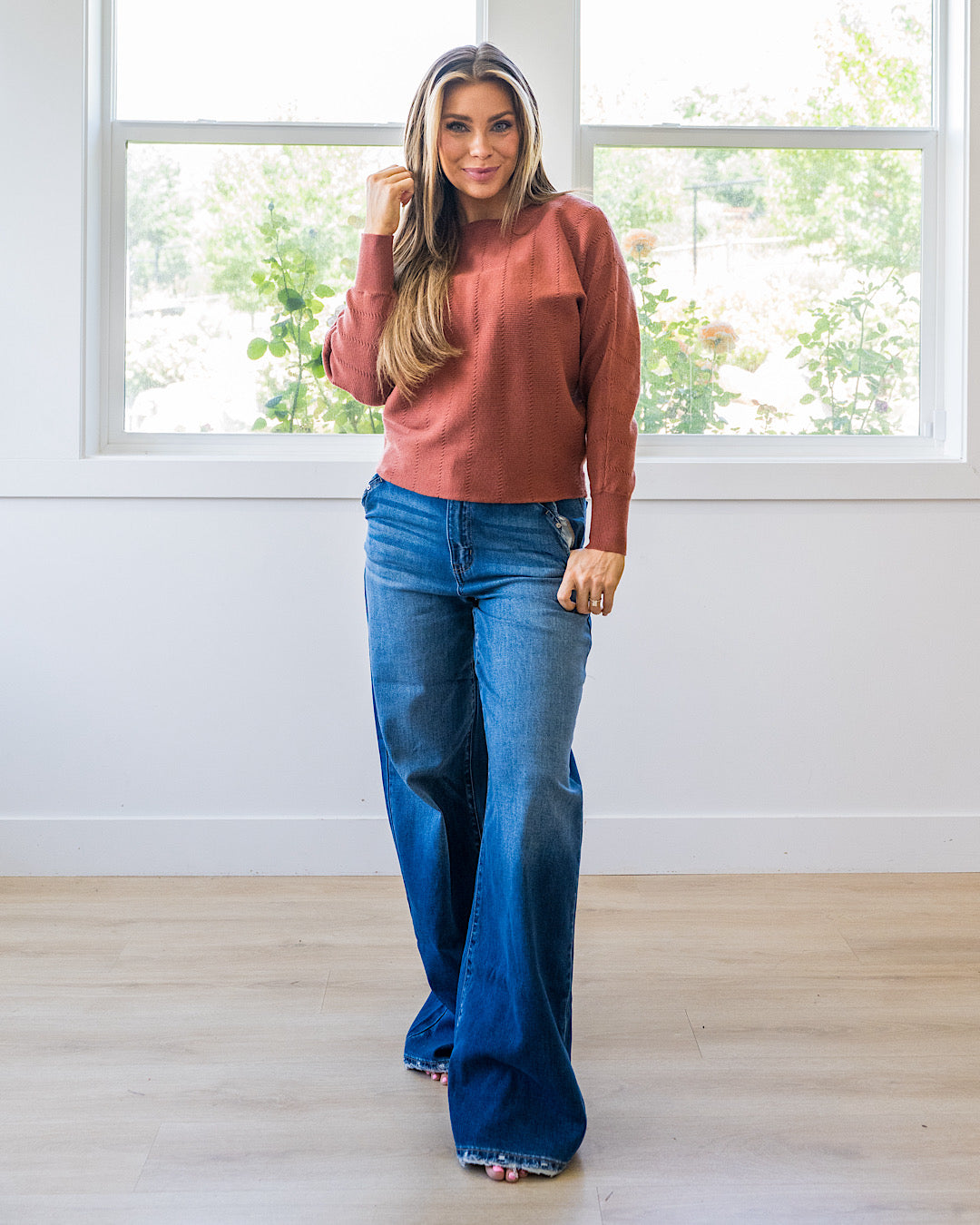NEW! Adalyn Dolman Sleeve Textured Sweater - Copper