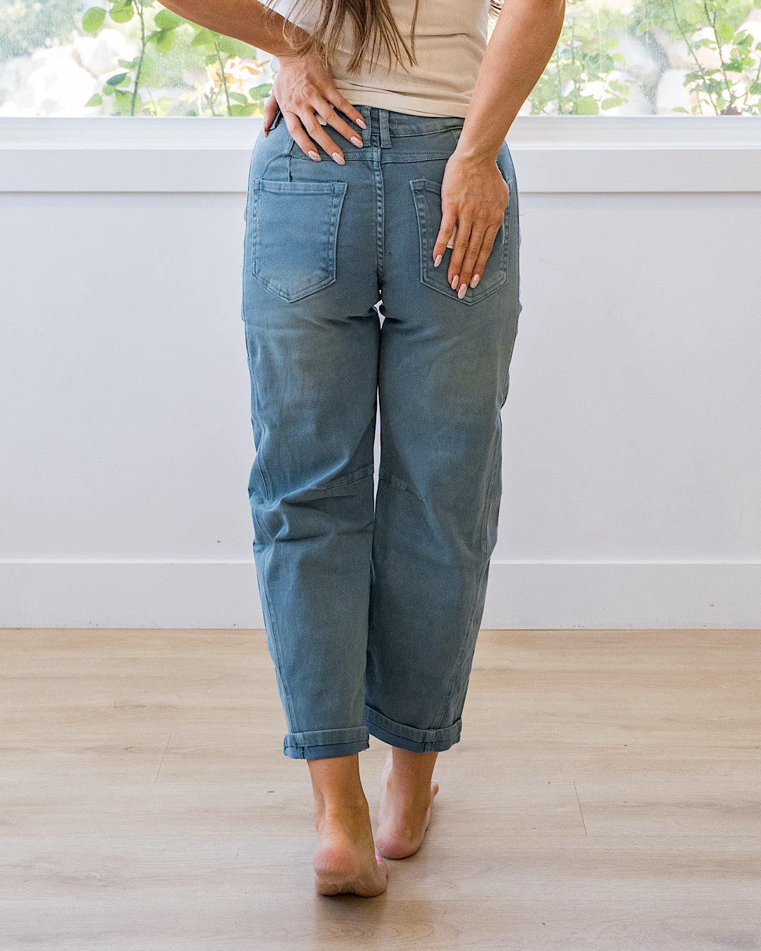 NEW! Alexandra Non Distressed Barrel Jeans - Teal
