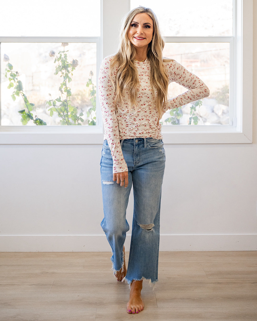 NEW! Blair Long Sleeve Top - Micro Pink Floral