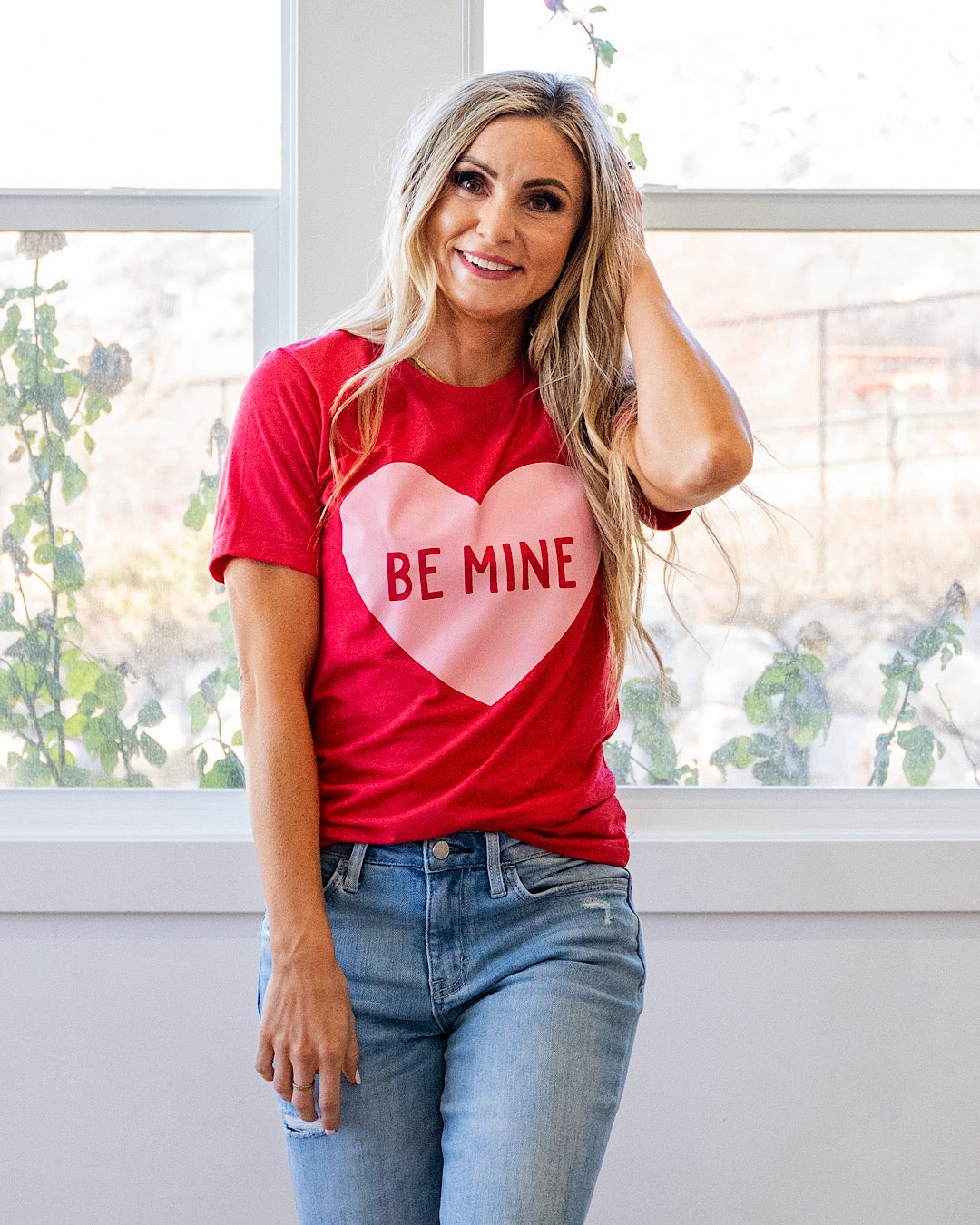 NEW! Be Mine Pink Hearts Heather Red Tee Kissed Apparel