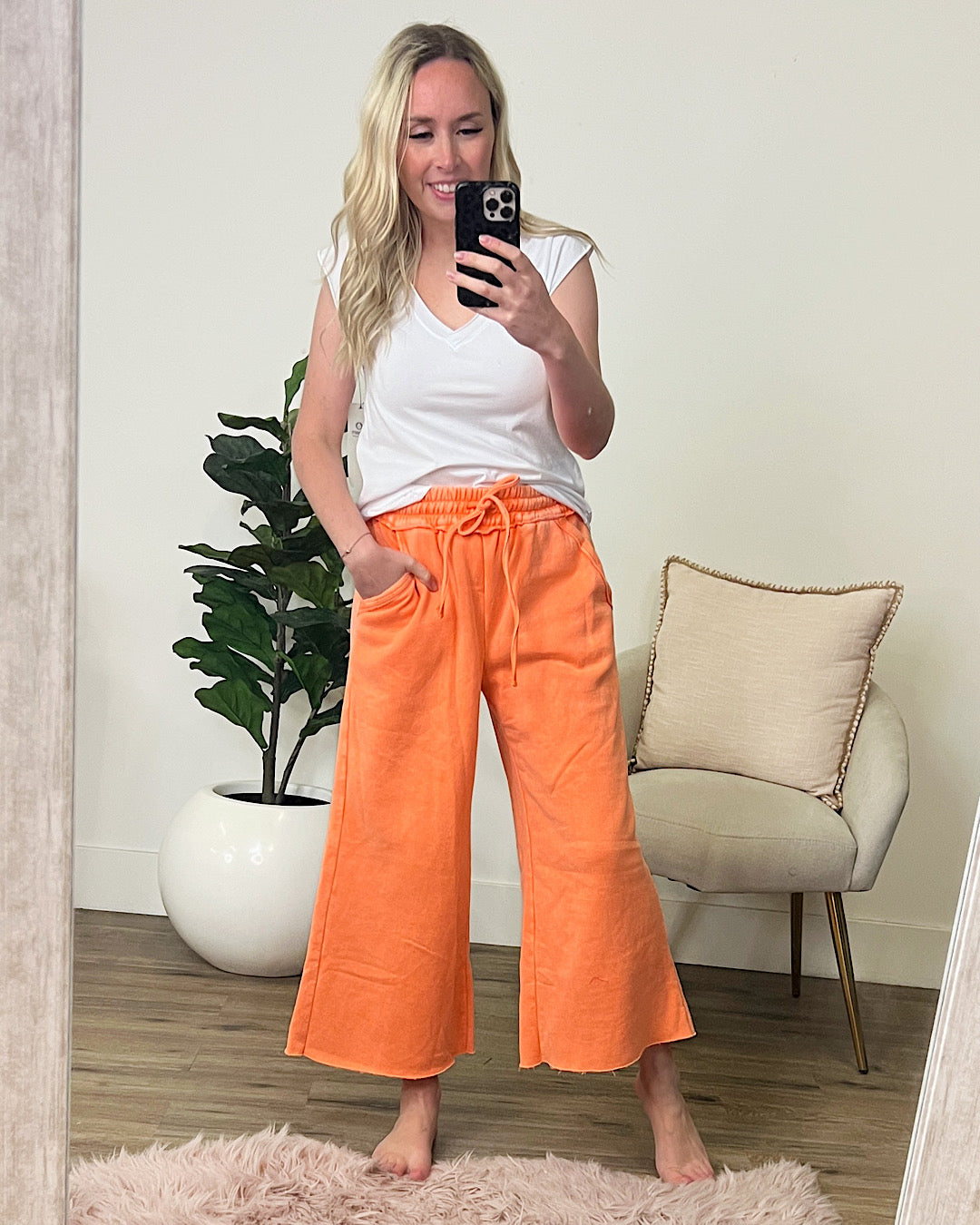NEW! Cropped Wide Leg Comfy Pants - Light Orange  Zenana   