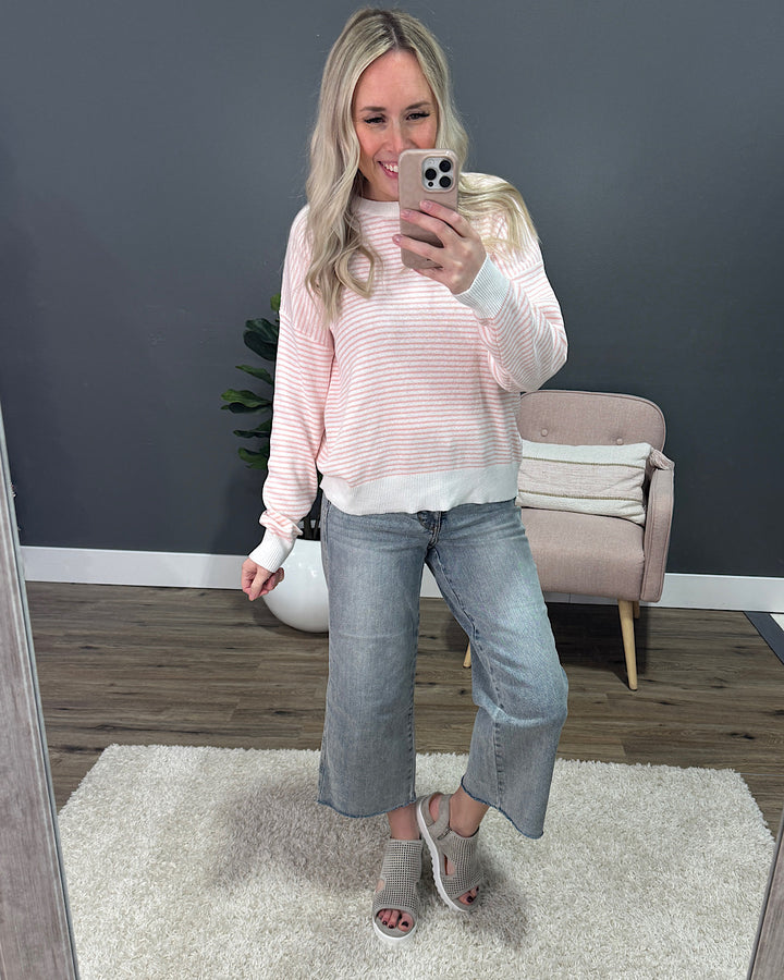 NEW! Lindi Striped Fine Knit Sweater - Peachy Pink Be Cool